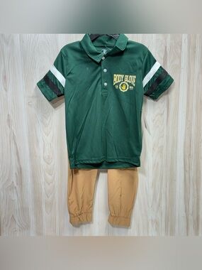 Body Glove Dark Green Polo with Yellow Logo & Tan Jogger Set